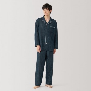 Muji Side Seamless Double Gauze Uomo Pigiama Blu Marino | IP8U1G98N