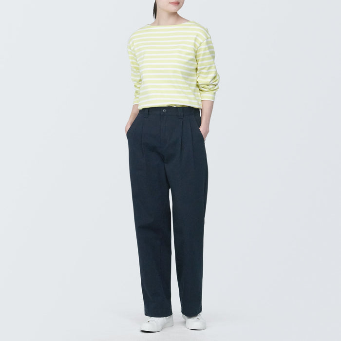 Muji 4-Way Stretch Chino Darted Wide Donna Pantaloni Blu Marino | GB2N3G17V