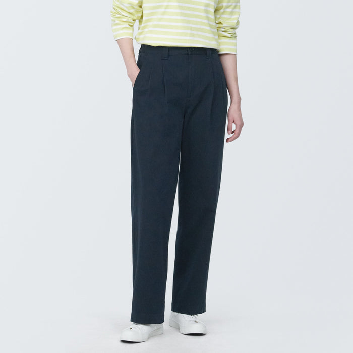 Muji 4-Way Stretch Chino Darted Wide Donna Pantaloni Blu Marino | GB2N3G17V
