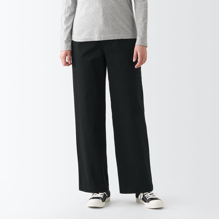 Muji 4-Way Stretch Chino Wide Donna Pantaloni Nere | KU8E2K32K