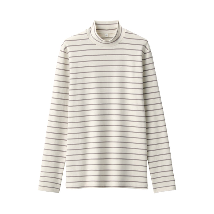 Muji Brushed Ribbed High Neck Long Sleeve Striped Donna Magliette Bianche | RJ3X3R64J
