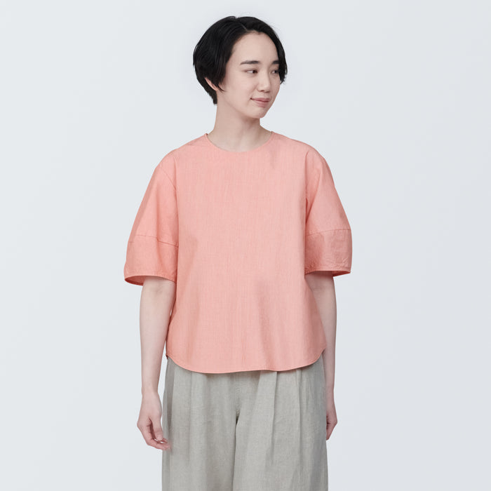 Muji Cool Touch Broadcloth Short Sleeve Striped Donna Camicetta Rosa | OO6K0C28C