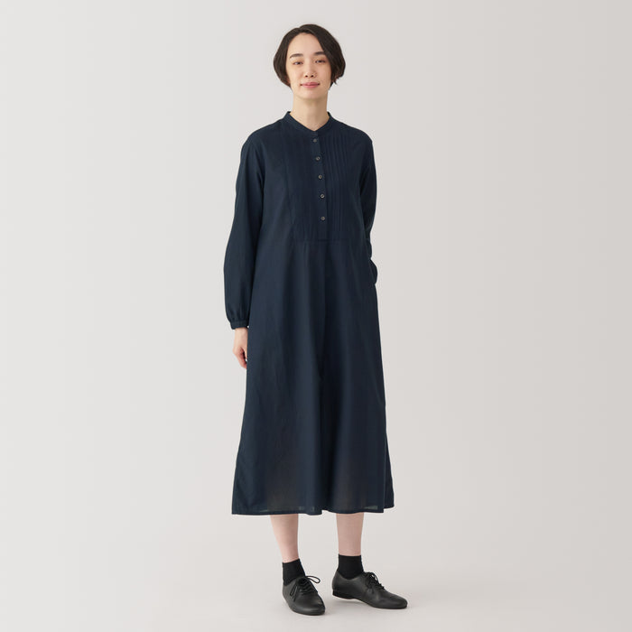 Muji Cotton Voile Long Sleeve Donna Vestito Blu Marino | PO1J7J61E