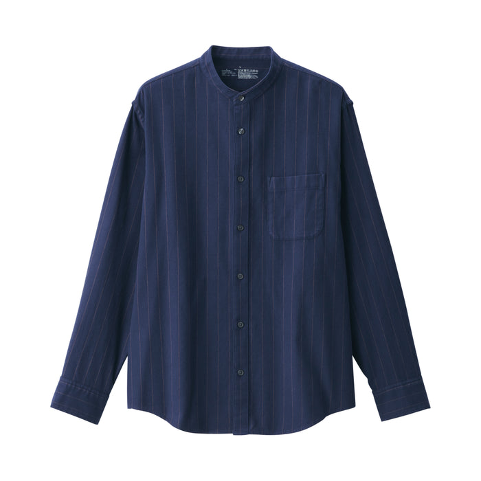 Muji Flannel Stand Collar Long Sleeve Patterned Uomo Camicie Blu Marino | LB6T0K75Y