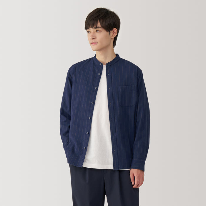 Muji Flannel Stand Collar Long Sleeve Patterned Uomo Camicie Blu Marino | LB6T0K75Y