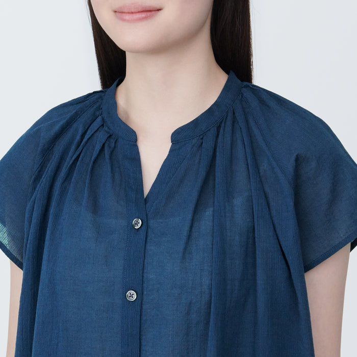 Muji High-Twist Veil French Sleeve Donna Camicetta Blu | AS4X0F82J
