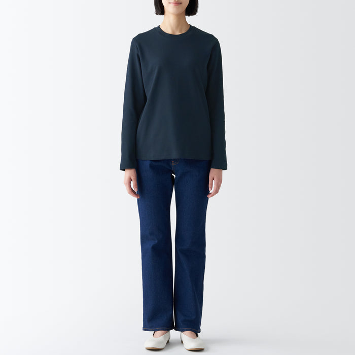 Muji Interlock Crew Neck Long Sleeve Donna Magliette Blu Marino | CR2B9X44H