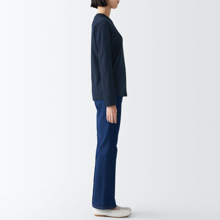Muji Interlock Crew Neck Long Sleeve Donna Magliette Blu Marino | CR2B9X44H