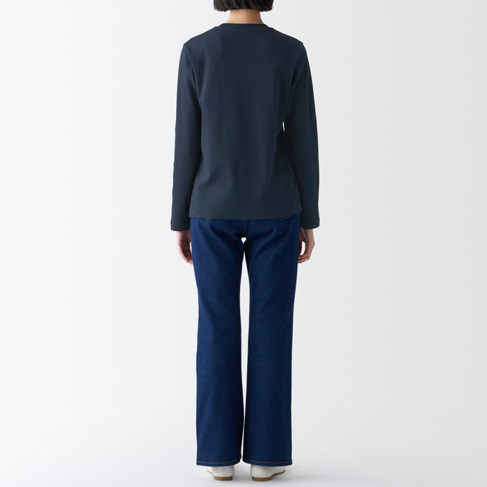 Muji Interlock Crew Neck Long Sleeve Donna Magliette Blu Marino | CR2B9X44H