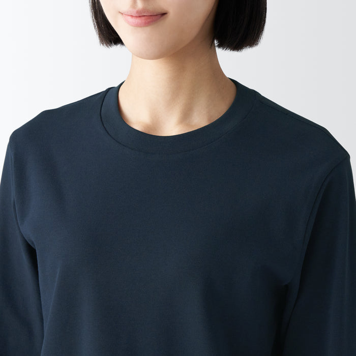 Muji Interlock Crew Neck Long Sleeve Donna Magliette Blu Marino | CR2B9X44H