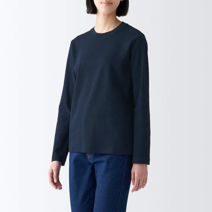 Muji Interlock Crew Neck Long Sleeve Donna Magliette Blu Marino | CR2B9X44H