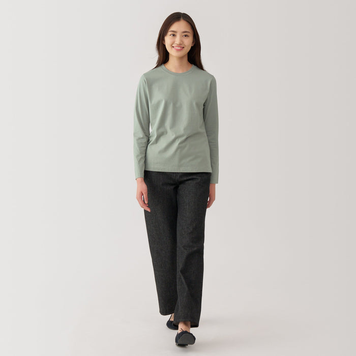 Muji Jersey Crew Neck Long Sleeve Donna Magliette Verdi | HJ8O7Z94K