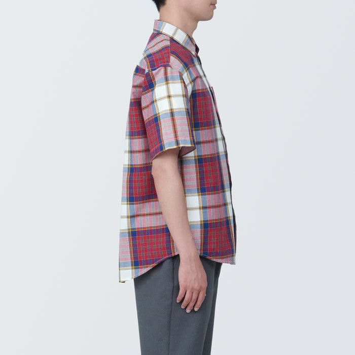 Muji Madras Check Button Down Short Sleeve Uomo Camicie Rosse | FR9Q0K69F