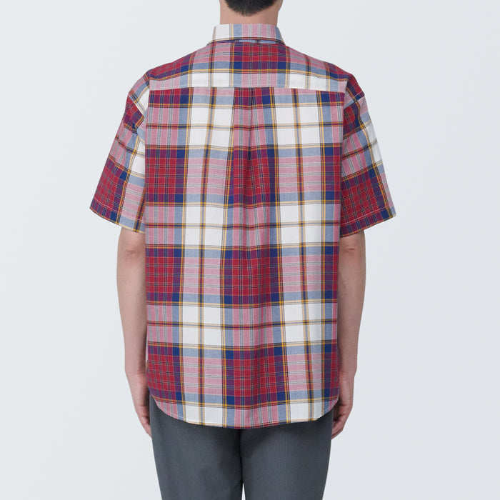 Muji Madras Check Button Down Short Sleeve Uomo Camicie Rosse | FR9Q0K69F