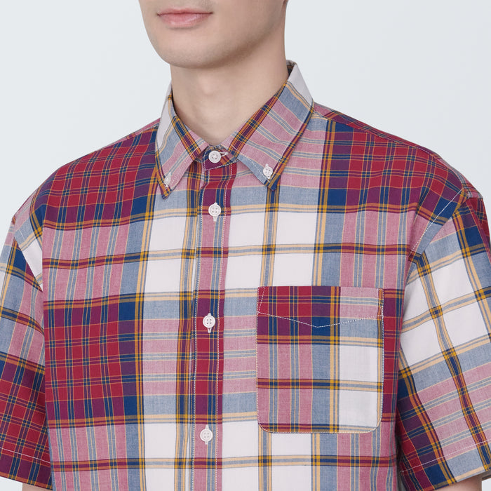 Muji Madras Check Button Down Short Sleeve Uomo Camicie Rosse | FR9Q0K69F