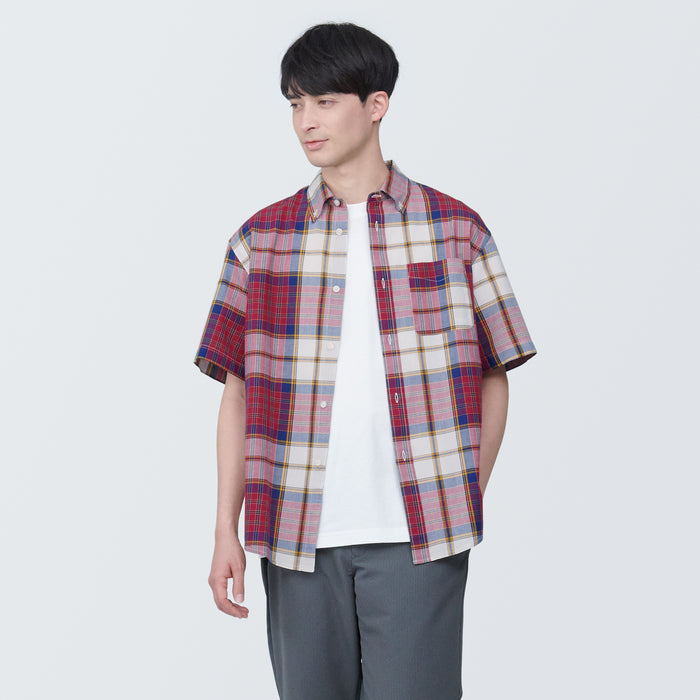 Muji Madras Check Button Down Short Sleeve Uomo Camicie Rosse | FR9Q0K69F