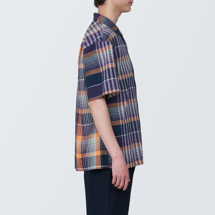 Muji Madras Check Open Collar Short Sleeve Uomo Camicie Blu Marino | OF7D9I20Y