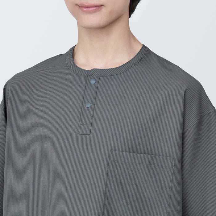 Muji Seersucker Henley Neck Woven Short Sleeve Uomo Magliette Grigie | EW7K3W58L