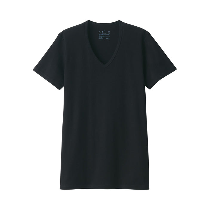Muji Side Seamless Ribbed V Neck Short Sleeve Uomo Magliette Nere | XA8F1J99P