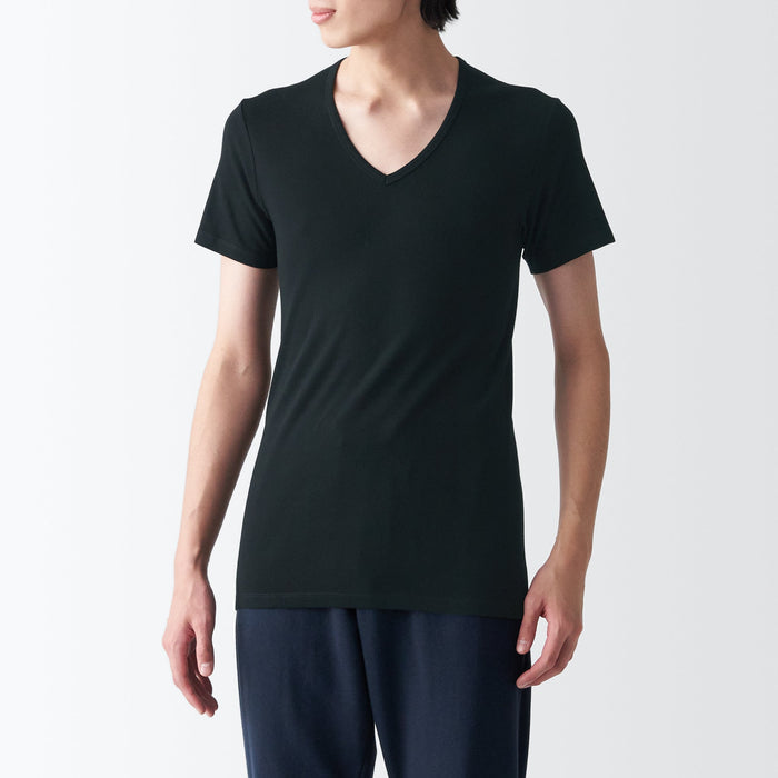 Muji Side Seamless Ribbed V Neck Short Sleeve Uomo Magliette Nere | XA8F1J99P