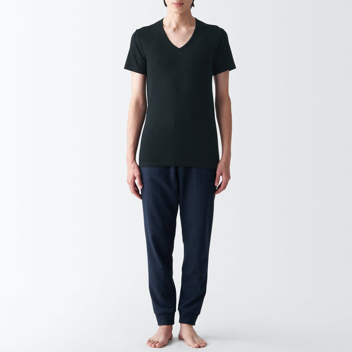 Muji Side Seamless Ribbed V Neck Short Sleeve Uomo Magliette Nere | XA8F1J99P