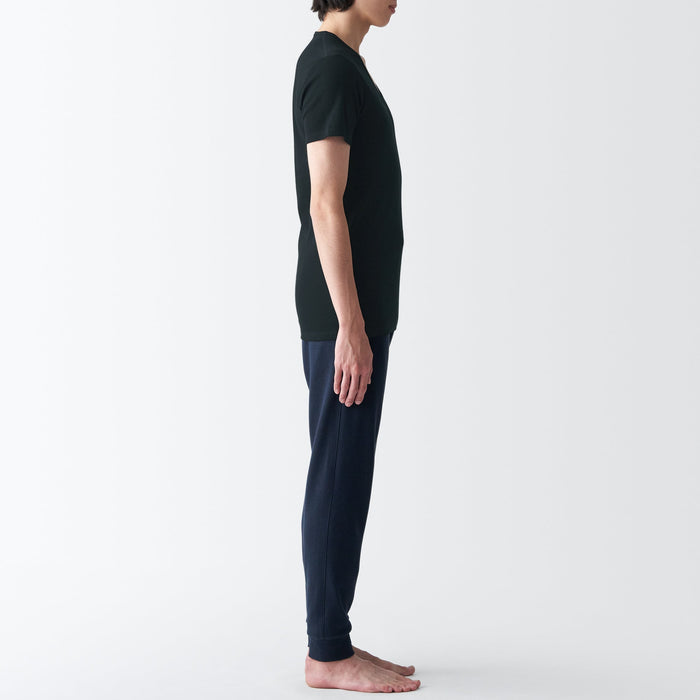 Muji Side Seamless Ribbed V Neck Short Sleeve Uomo Magliette Nere | XA8F1J99P