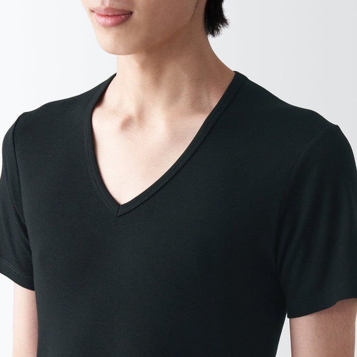 Muji Side Seamless Ribbed V Neck Short Sleeve Uomo Magliette Nere | XA8F1J99P