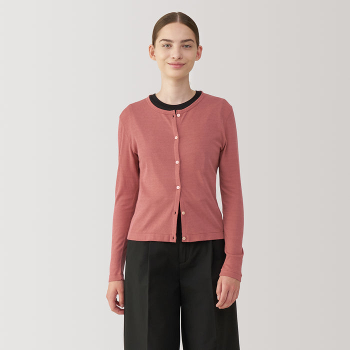 Muji Soy Fiber Blend Ribbed Crew Neck Donna Cardigan Marroni | FB3O2K42X
