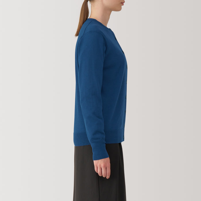 Muji Washable High Gauge Wool Crew Neck Donna Cardigan Blu | IS4U5P06A