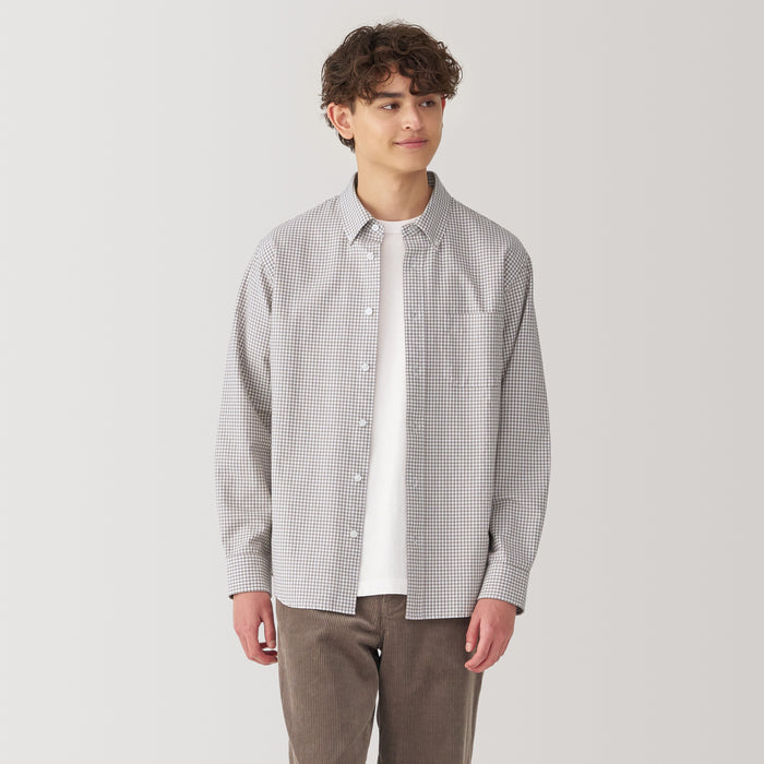 Muji Washed Oxford Button Down Long Sleeve Patterned Uomo Camicie Grigie | UN0Y0O02Q