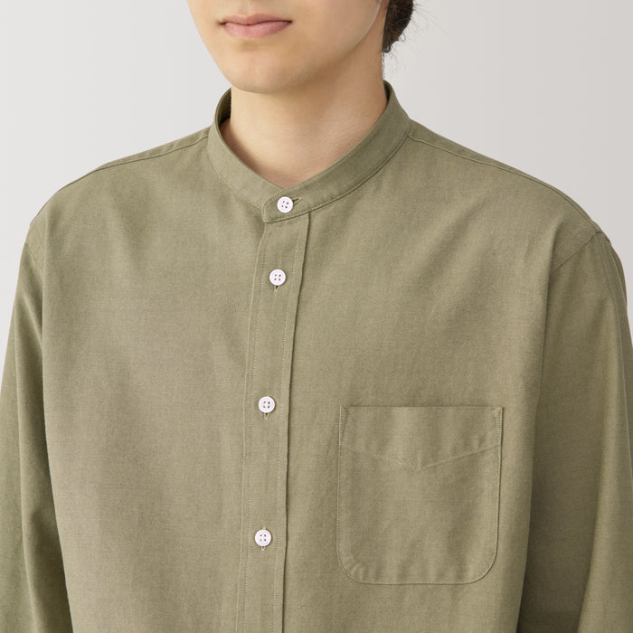 Muji Washed Oxford Stand Collar Long Sleeve Uomo Camicie Verde Oliva | OD4M1B28Z
