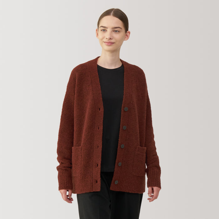 Muji Wool Blend Boucle V-Neck Donna Cardigan Rosse | SL2L3J07U